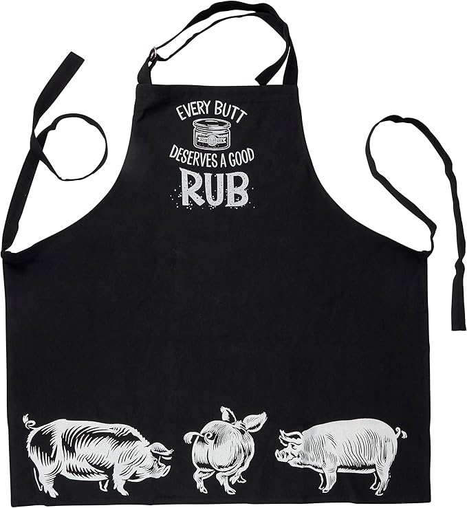Primitives by Kathy Cooking & Grilling Apron, Every Butt Deserves A Good Rub Black BBQ Apron - Full Coverage with Adjustable Neck & Waist, Funny Pun Gift for Fathers Day, Birthday