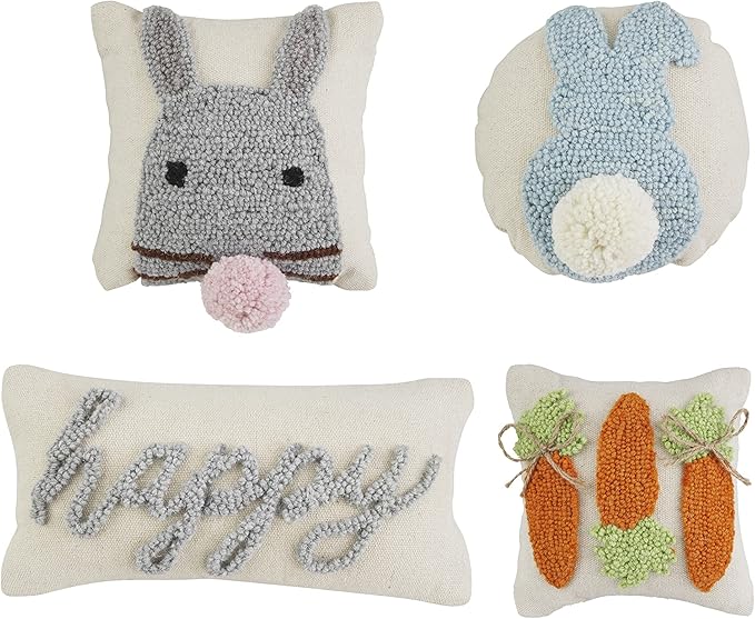 Mud Pie Easter Mini Hook Pillow, Bunny Face, 8" x 8"