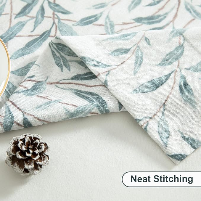 Leeva Linen Kitchen Valances for Kids Room & Porch - Energy Efficient Leaves Print Rod Pocket Small Drapes for Bedroom, 52 x 12, Blue, One Panel