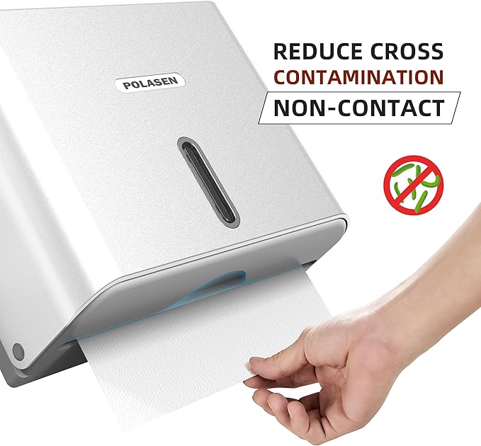 Multifold Paper Towel Dispenser Wall Mount White Compact Adhesive No Drilling or Screws Installation Fits Combi-Fold Fusion Folded Hand Towels for Commercial Industrial Shop Office