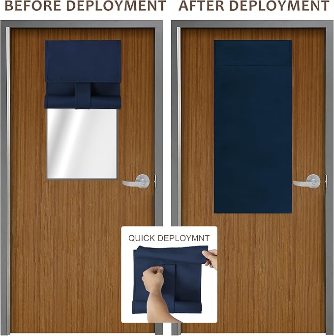 WdFour Classroom Door Window Cover,Blackout Shades for Classroom Windows and Doors，Privacy,Room Darkening Design Blocks Views, Classroom Window Cover Lockdown.12W x 30L Inches, 1 Panel, Navy Blue.