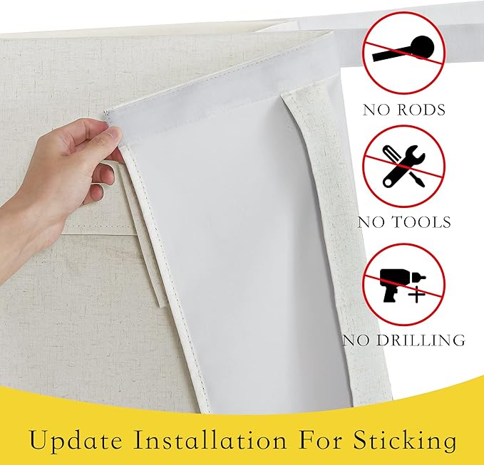 NICETOWN French Door Curtain for Doorway, 100% Blackout Linen Window Shade for Office/Bathroom Thermal Insulated Tie Up Curtain for Sliding Glass Door, 36" Wide x 72" Long, Off White, 1 Panel