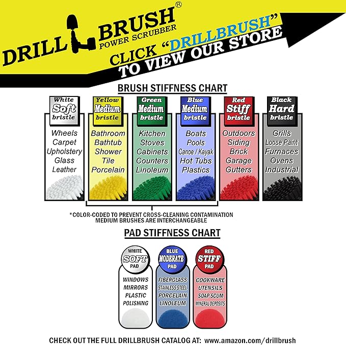 Drillbrush Scrub Brush - Drill Scrub Brush Attachment - Stone Cleaning - Deep Cleaning Brush - Ceramic Tile Cleaner Brush - Deck Scrub Brush - Drill Brush Pads - Rotary Drill Brush Cordless Scrubber