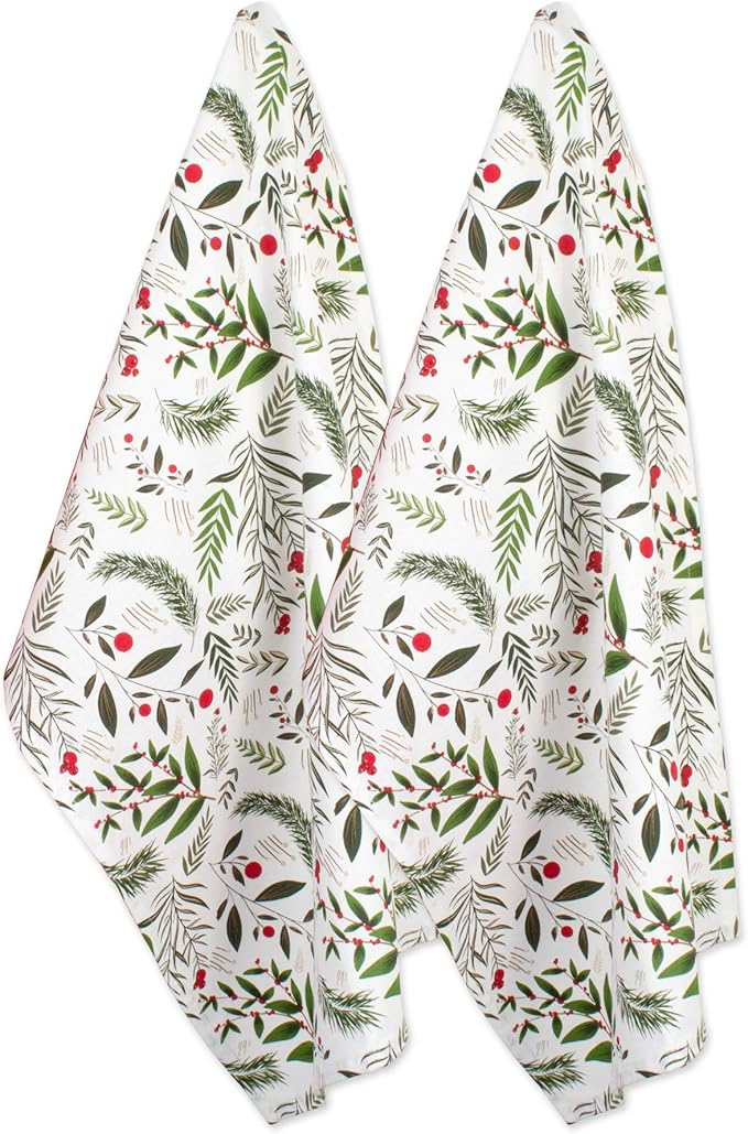 DII Christmas Kitchen Towel Set, Floral Tea Towels for Baking, Cleaning, Entertainment & Cooking, 18x28, Holiday Sprigs, 2 Piece