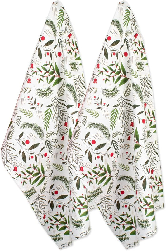 DII Christmas Kitchen Towel Set, Floral Tea Towels for Baking, Cleaning, Entertainment & Cooking, 18x28, Holiday Sprigs, 2 Piece