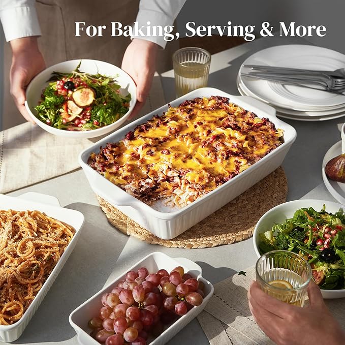 DOWAN Ceramic Baking Dishes, Set of 3 (15.6"/12.2"/8.9")
