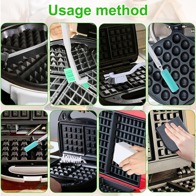 8- Piece Waffle Makers Clean Brush Kit: Different - Sized Brushes Reach Every Crevice, Towels for Spotless Shine & Sponges to Absorb Debris Instantly. Works with All Waffle Maker Models.