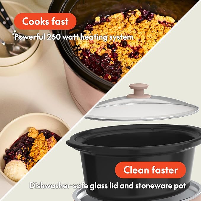 bella 6.0 Qt Programmable Slow Cooker, Ceramic Nonstick Coating, Adjustable Temperature & Cooking Times, Dishwasher Safe Stoneware Pot & Tempered Glass Lid, Tangle Free Cord Wrap, Blossom