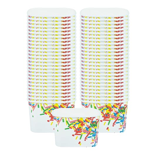 Restaurantware Paper Cups 200 Count 12 Ounce Square Disposable Ice Cream Containers, Leak-Resistant Paper Dessert To Go Cups, Hot And Cold Food, Durable Classic Sprinkles Design