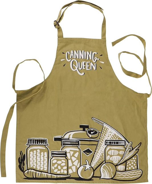 Primitives by Kathy Homestead Canning Apron, Canning Queen Sentiment, 100% Cotton, Hand Illustrated Design, Adjustable Neck and Waist, Machine Washable, Green