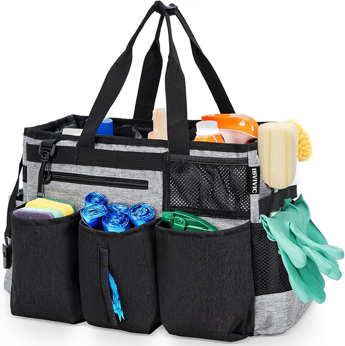 IBVIVIC Wearable Cleaning Caddy Bag for Cleaning Supplies,Large Capacity Cleaning Organizer Grey