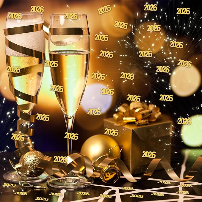 200 Pcs New Year 2026 Confetti, Gold 2026 Table Shiny Confetti Glitter for Happy New Year Decorations 2026 New Years Eve Table Decorations