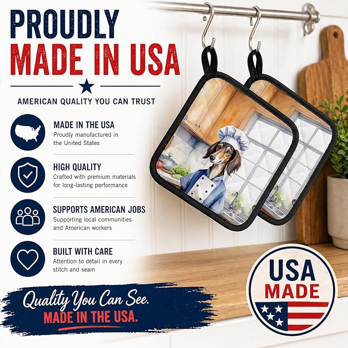 Caroline's Treasures Saluki The Chef Pair of Pot Holders Kitchen Heat Resistant Pot Holders Sets Oven Hot Pads for Cooking Baking BBQ, 7 1/2 x 7 1/2