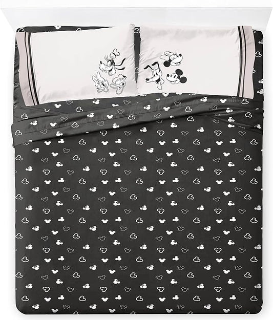 Jay Franco Kids Sheet Set with Fitted, Flat Sheets & Pillow Cover - Ultra-Soft Bedding with Pillowcase for Room Decor, Black - Mickey and Friends, 4 Piece King