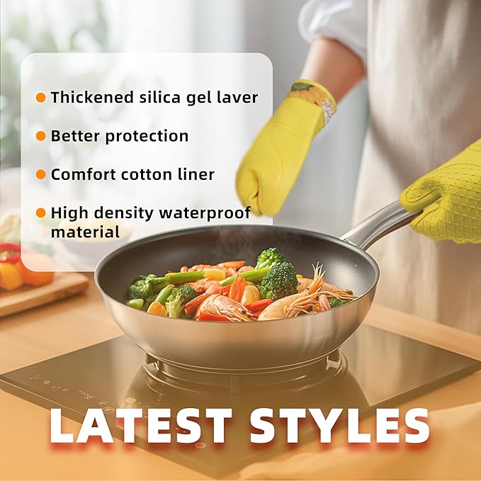 Pair of 2 Heat-Resistant Silicone Oven Mitts – Extra Long, Non-Slip Grip, Soft Cotton Lining, Perfect for Baking, Cooking & BBQ – 13” x 7” Kitchen Gloves (Sun Flower)