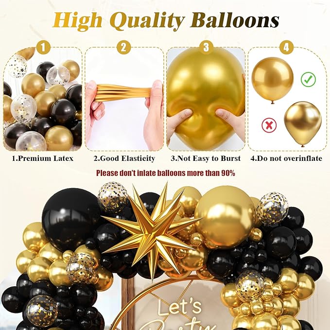 Black and Gold Balloon Garland Arch Kit for 2026 Graduation Birthday Party Retirement Bachelorette Party Prom Anniversary Decorations
