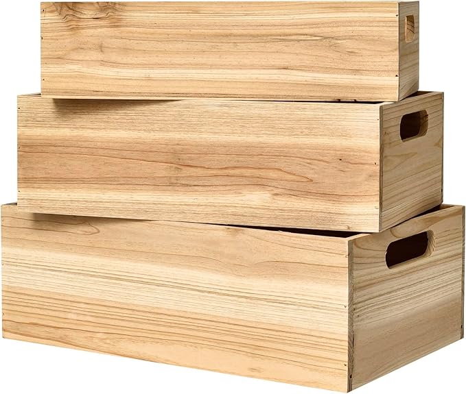 Set of 3 Wooden Boxes for Storage Small Crates for Display and Organizing, Farmhouse Style Storage Boxes for Crafts, Decor, Home Pantry and Living Room