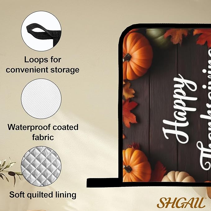 Happy Thanksgiving Pumpkin Oven Mitts with Matching Potholders - Heat Resistant Kitchen Accessories for Baking, Grilling, Cooking, Gifts for Women