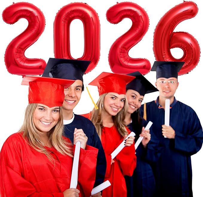 Giant Red 2026 Balloons, 40" Large Red 2026 Balloons Helium Mylar Foil Balloons for 2026 New Year Graduation Christmas Party Decoration