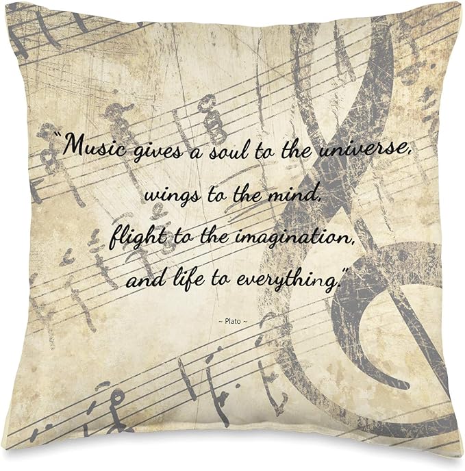 Music Gives a Soul to the Universe - Quote on Vintage Music Throw Pillow