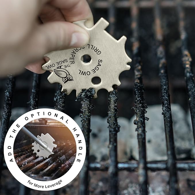 Sage Owl Bristle-Free Stainless Steel BBQ Grill Scraper – Safe Universal Grill Cleaner for Outdoor Grills, Smoker Accessories, Kitchen Gadgets, and Grilling Tools Cooking Stocking Stuffers for Men