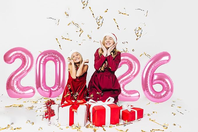 2026 Balloon Numbers - 40 Inch Pink New Years Eve Party Supplies 2026, Nye Decor Party Decorations Happy New Year, New Years Eve Foil Party Balloons, Graduation Party Decorations