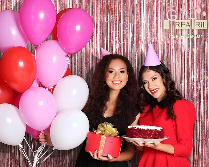 Rose Gold Tinsel Party Backdrop - GREATRIL Foil Fringe Curtain Party Photo Booth Backdrop for Birthday Women Bride Theme Decorations - 1m x 2.5m - Pack of 2
