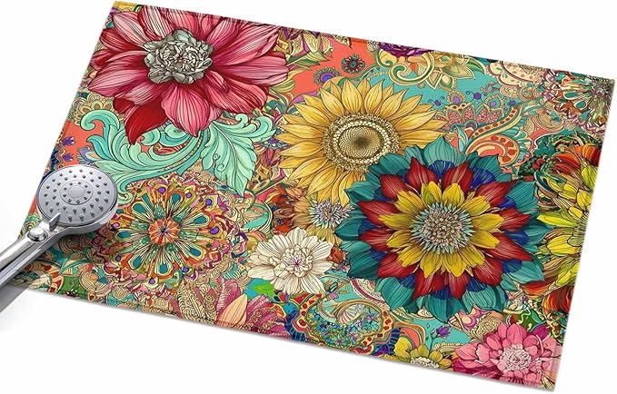 Area Rug 2x3ft, Boho Colorful Blossom Flower Washable Rugs for Living Room Bedroom, Country Retro Ethnic Floral Soft Non-Slip Area Rugs Rectangle Floor Carpet for Dining Room