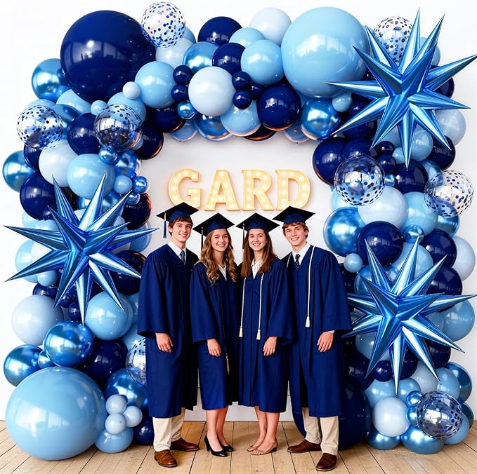 Blue Balloon Arch Kit Garland with Star Balloons for 2026 Graduation Decorations Birthday for Boys Men Father Baby Shower Prom Wedding Under Sea Pool Party Anniversary Decorations