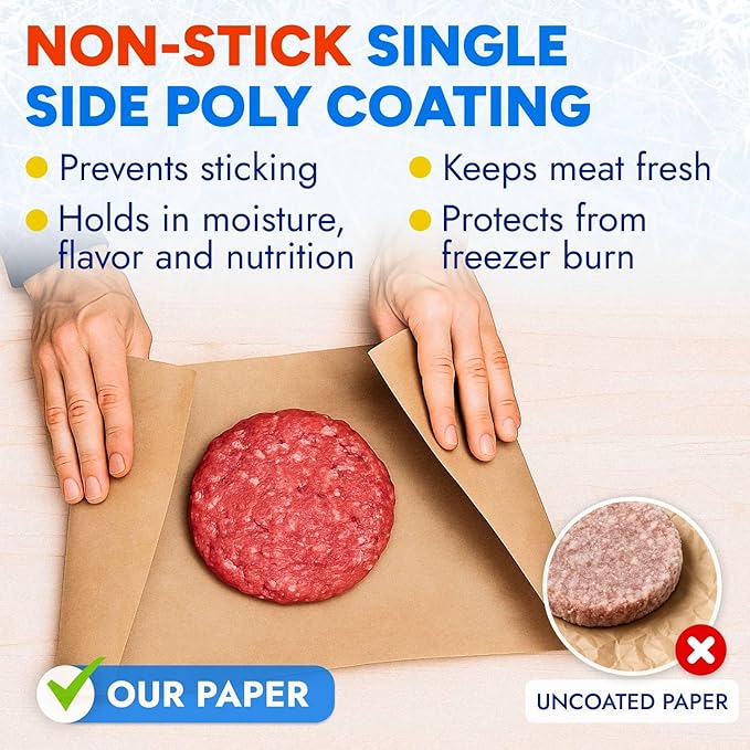 24" x 1200" (100') Made in USA Brown Freezer Paper Roll – Moisture-Resistant Wrap, Prevents Freezer Burn, Keeps Meat Fresh for up to 1 year – Plastic Coated Paper for Meat, Fish, and Poultry