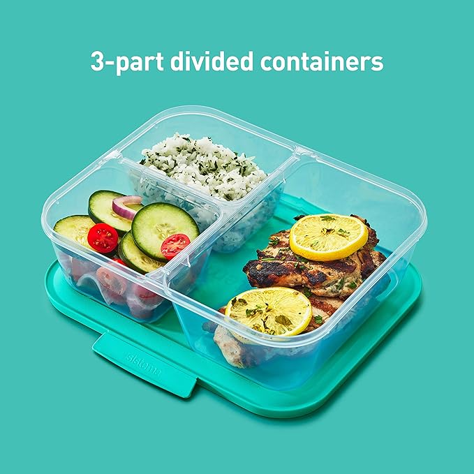 Sistema Nest It Meal Prep Food Storage Containers with Lids, 5-Pack of Large 8-Cup Containers with 3 Divided Compartments, Airtight & Leak-Resistant, Dishwasher, Microwave, & Freezer-Safe, BPA-Free