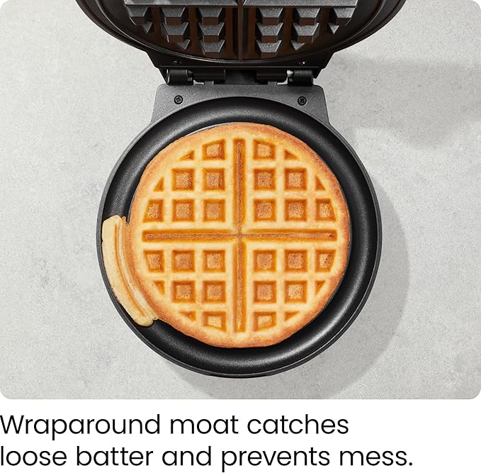 Chefman Anti-Overflow Belgian Waffle Maker w/Shade Selector, Temperature Control Mess Free Moat, Round Iron w/Nonstick Plates & Cool Touch Handle, Measuring Cup Included, Red