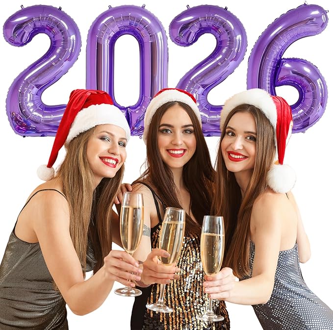 2026 Purple Balloons, 40" Large Purple 2026 Balloons Helium Mylar Foil Balloons for 2026 New Year Christmas Graduation Party Decoration