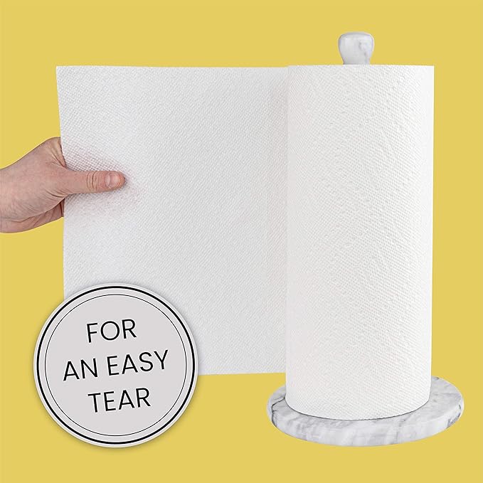 Homeries Marble Paper Towel Holder – Deluxe Upright Towel Dispenser for Kitchen Countertop, Cabinet & Bathrooms – Non Steel & Non Plastic Design – Heavy Duty, Solid Paper Towel Holder Stand (White)