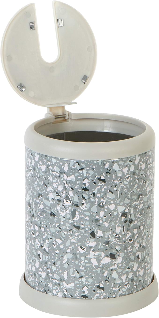 Bath Bliss Toilet Brush and Holder | Self Closing Lid | 360 Degree Brush Head | Bathroom Cleaning | Compact Size | Storage and Organization | Terrazzo grey with pink speckles