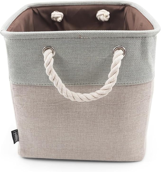 HYGGE + Linen Storage Bin Basket 12" x 12" x 10" Durable fabric & lightweight design. Great for storing toys, books, linens, games, clothing, baby products & more! (2 PACK, SAGE/WHITE)