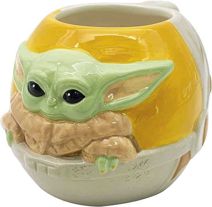 Zak Designs Star Wars The Mandalorian The Child Sculpted Ceramic Coffee Mug Collectible Keepsake with Unique 3D Character, 16 OZ, Baby Yoda in Cradle (SWSC-8515)