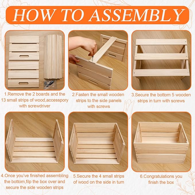 Weysat 3 Pack Large Wood Crates Box for Storage 12 x 10 x 8 Inches Unassembled Wooden Milk Crates with Handle Decorative Nesting Box for Display Rustic Decor DIY Office Home Retail Art Craft (Wood)