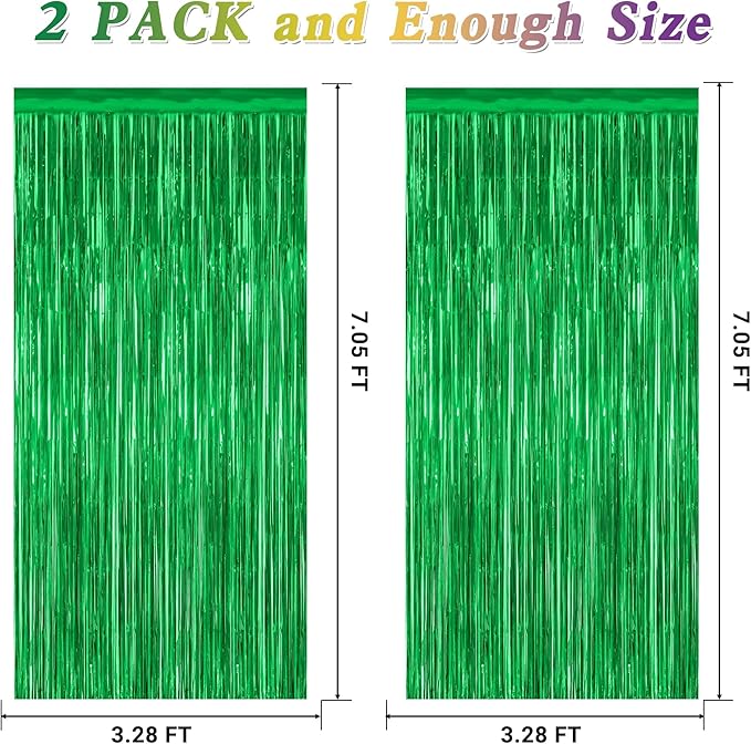 2 Pack Tinsel Backdrop, 3.28 FTx7.05 FT Green St Patricks Day Party Decorations, Metallic Backdrop Curtains Tinsel Curtains Streamer Backdrop, Party Supplies Wall Decor for St. Patricks Party Birthday