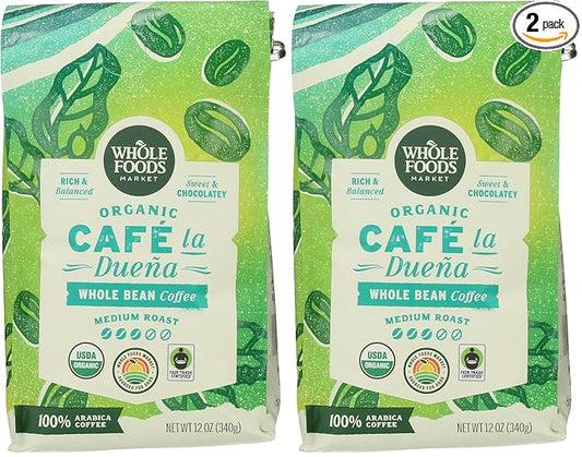 WHOLE FOODS MARKET Organic Whole Bean Café la Duena Coffee, 12 OZ (Pack of 2)