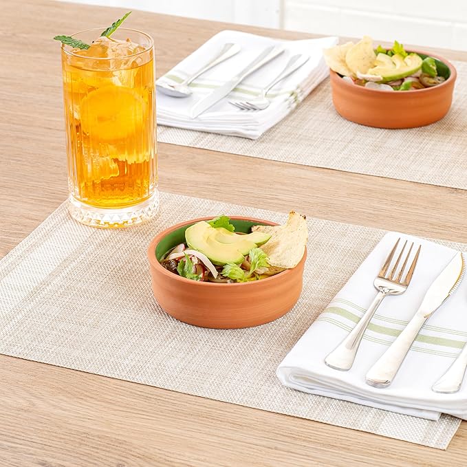 Restaurantware-Terra Tek 6.8 Ounce Terracotta Cazuelas, 2 Green Glazed Clay Pots For Cooking - Oven-Ready, Microwavable, Terracotta Serving Pots, Dishwashable, For Cooking And Serving