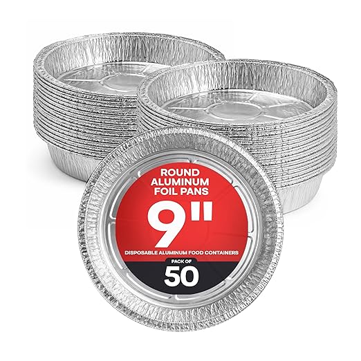IDL Packaging 9" Round Aluminum Foil Pans (Pack of 50) - 1.75" Deep, Angled Walls - For Roasting, Baking, Cooking, Freezing - Disposable Aluminum Food Containers - Pie & Tart & Leftover