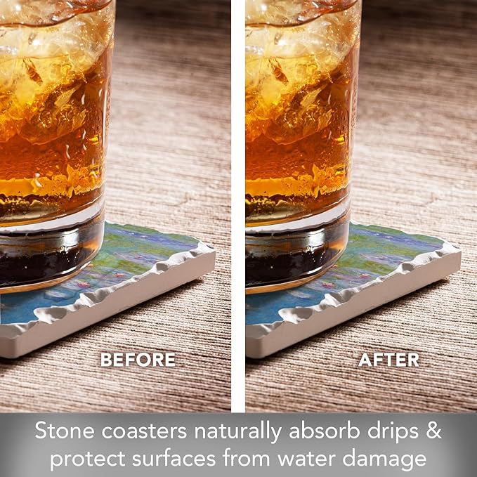 Thirstystone French Impressionists 4 Pack Assorted Tumbled Tile Stone Coasters with Protective Cork Backing Manufactured in The USA Absorbent Easily Wipes Clean