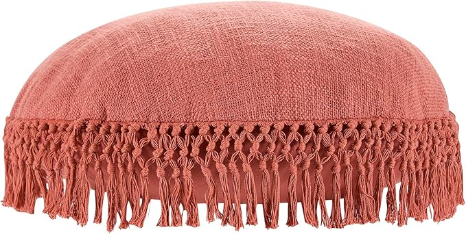 Indigo Ink Round Red Decorative Throw Pillow with Tassels - 20" x 20" | Cotton Throw Cushion for Couch, Chair, Bed | Cute Home Decor | Soft Plush Filling | Tufted Medallion Collection, Ginger Spice