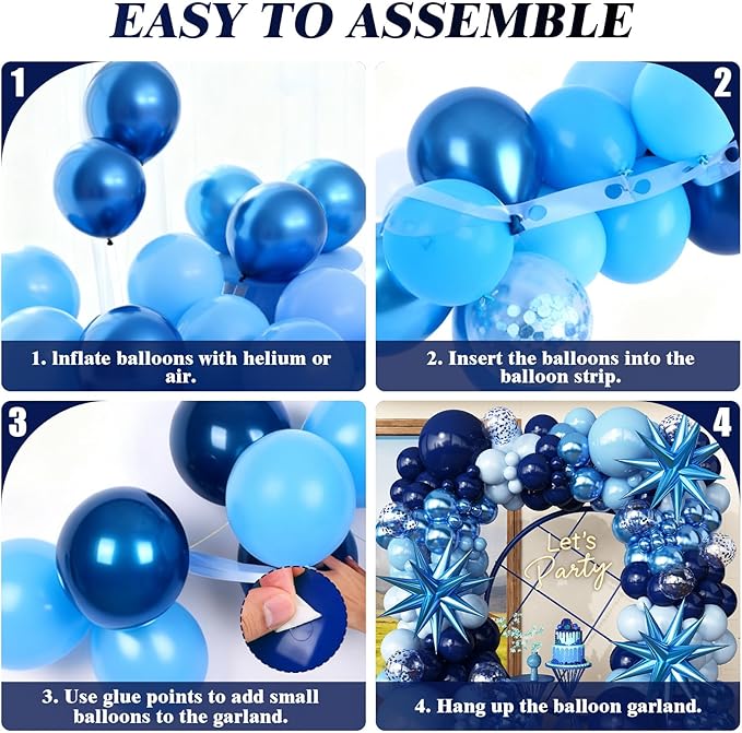 Blue Balloon Arch Kit Garland with Star Balloons for 2026 Graduation Decorations Birthday for Boys Men Father Baby Shower Prom Wedding Under Sea Pool Party Anniversary Decorations