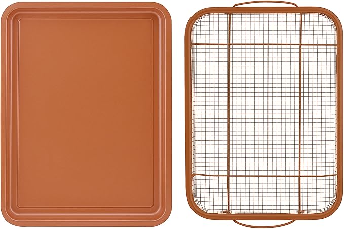 Baking with G&S Nonstick Crisper Basket with Baking Pan, Copper, 2 Piece Set, Durable and Easy to Use