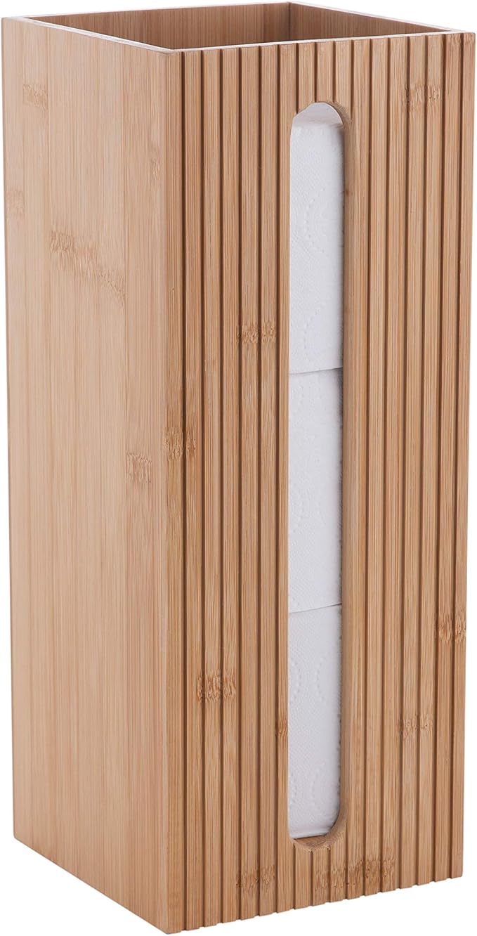 Bath Bliss Square Toilet Tissue Reserve | Dimensions: 5.71 x 5.71 x 14.17 | Bamboo Design | Bathroom Décor | Holds 3 Roles | Easy to Clean | Bamboo