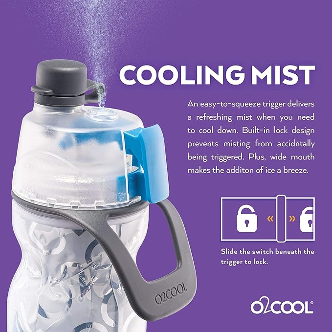O2COOL Mist 'N Sip Misting Water Bottle 2-in-1 Mist And Sip Function With No Leak Pull Top Spout Reusable Sports Water Bottle - 20 oz (Yoga Lilac)
