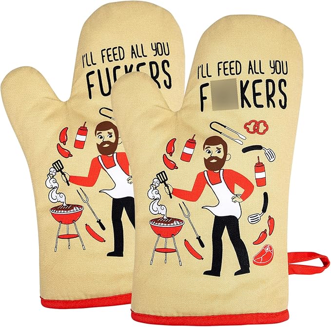 Miracu Funny Oven Mitts, Presents for Chefs, Cooking Gadgets, BBQ Oven Mitt, Unique Gifts for Cooks Dad Brother Him, Manly Fathers Day, Housewarming Grilling Kitchen Chef Gifts for Men Who Cook Grill