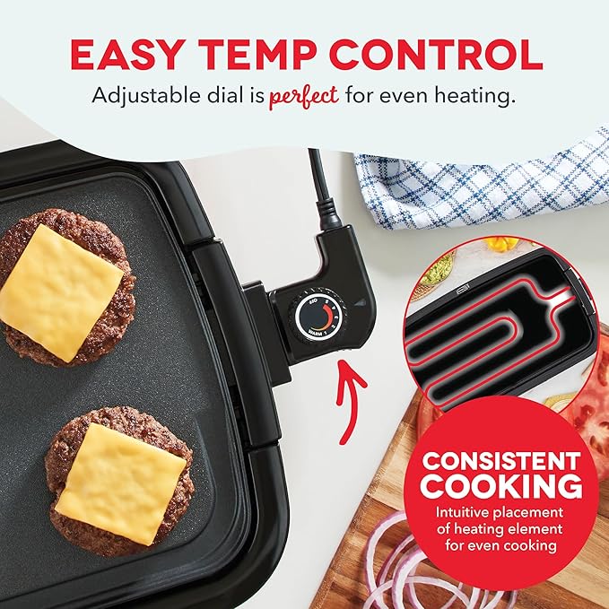 Dash Deluxe Everyday Griddle - Electric Griddle with Removable Plate - Nonstick, Easy-Clean Surface & Anti-Slip Base - Recipe Book Included - Black